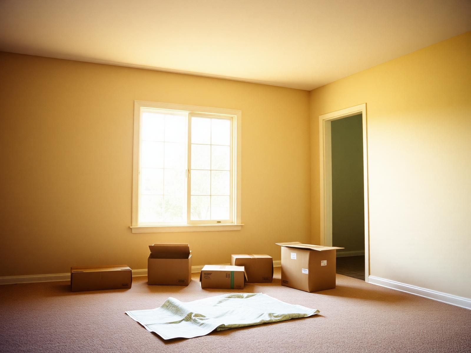 Moving boxes in a sunlit empty room