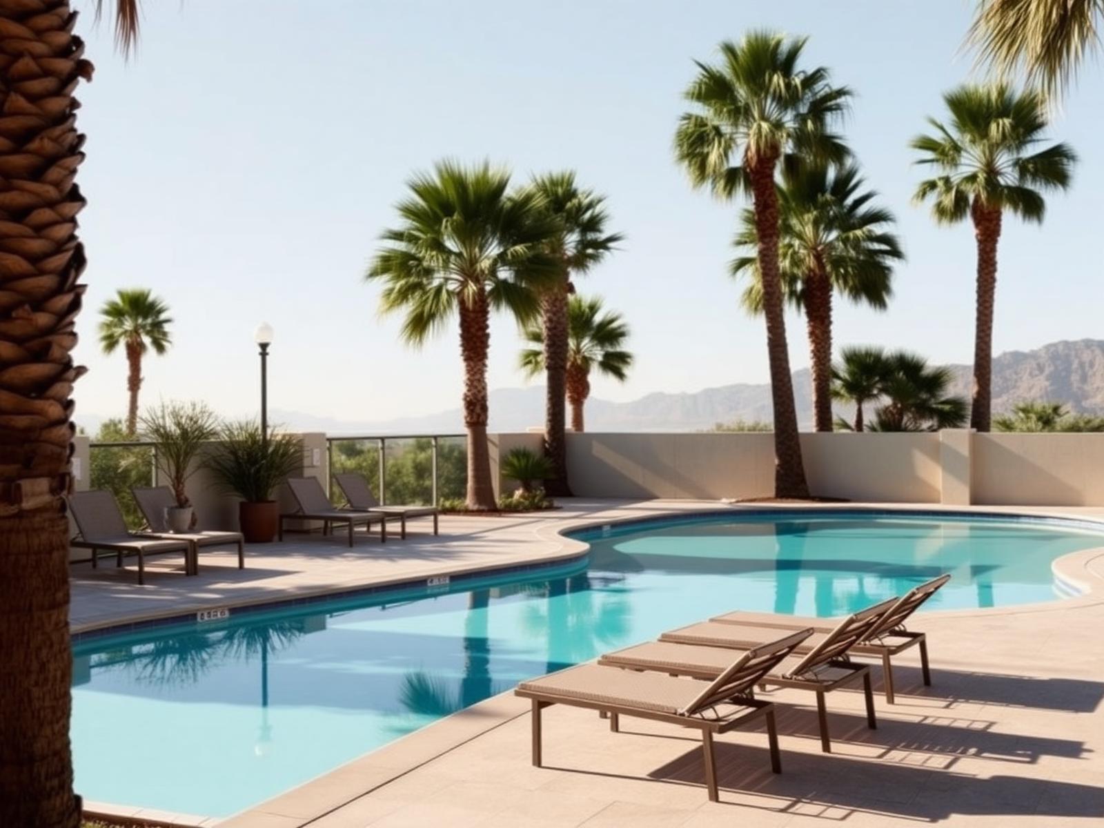 Calm resort style pool terrace in morning light