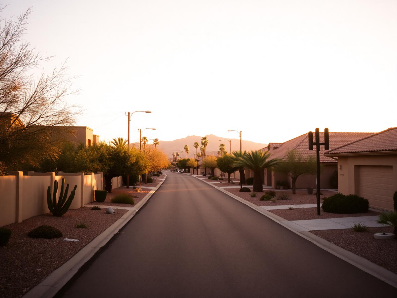 Quiet Scottsdale residential street at golden hour